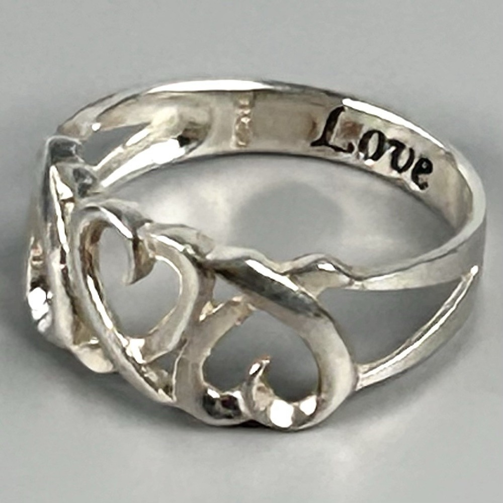 L.A. Gem 925 Sterling Silver Love Interlocking Hearts Band Ring 2.65g Size 7 3/4